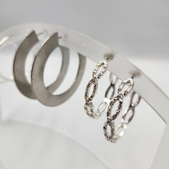 3 Pair - Silver Medium Hoop Earring Variety Package - Picture 3 of 6